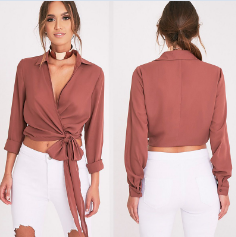 Блузка дизайна нашивки 2019 женщин моды с воротником рубашки