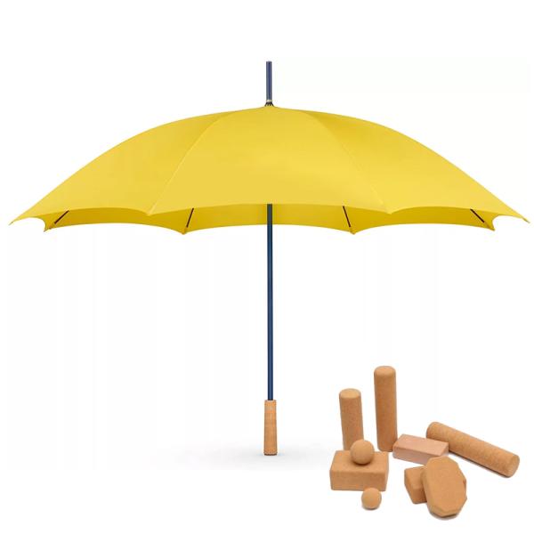 Eco-friendly RPET Cork Handle Wooden Straight Golf Umbrella for Customized Branding