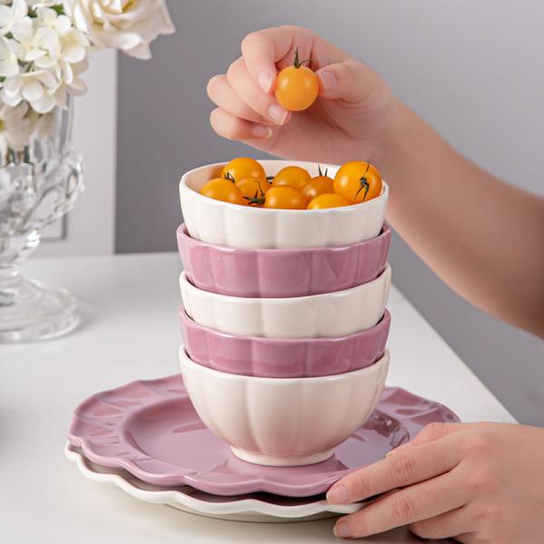 Porcelain Color Stoneware Bowl Set For 6 People Nordic Pumpkin Bowls Ceramic 4.7 Inch