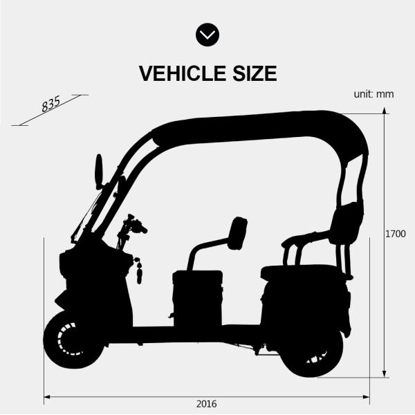 3 Wheel Electric Motorcycle 60V Mobil Roda 3 3 Weel Vehicle 150 For Passenger 2130*870*1700mm Electric Scooter Tricycle