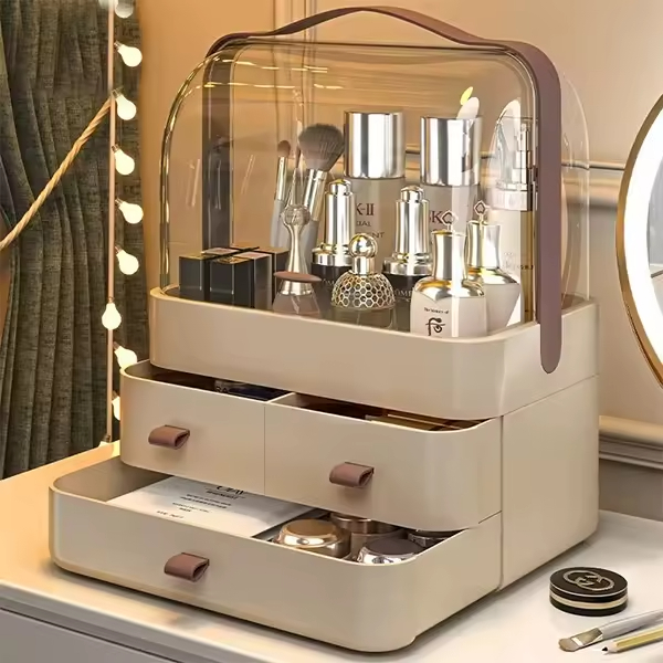 OEM Durable Plastic Cosmetic Storage Box Desktop Jewelry Organizer Makeup Storage Boxes with 3 Layers