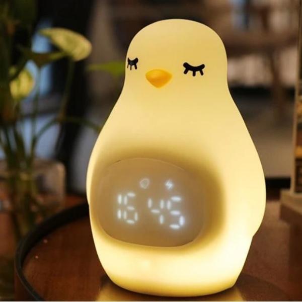 1800mAh バッテリー 多彩LEDランプと夜光付きのメングドペンギン目覚まし時計