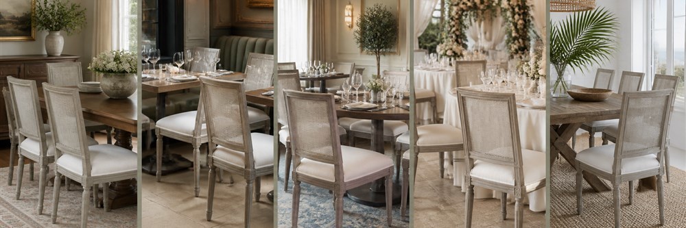 French Rectangular Cane Back Dining Chair  CYC-037-CB