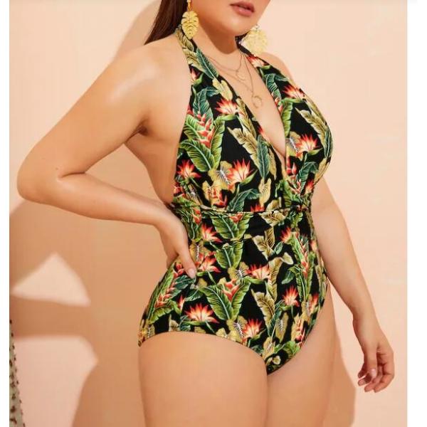 2019 New Plus Size One piece Swimsuit Deep V Swimsuit Women Push up V0001