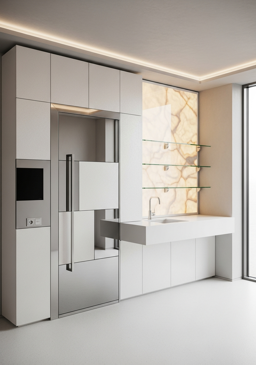 Mirror-Panel Entry System in 304 Stainless Steel with Pearl Nano-Coating