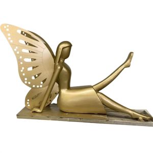 Fée en bronze du jardin avec des statues d'ailes, sculpture d'ornement en métal d'art moderne