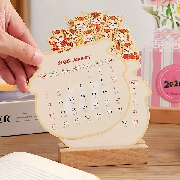 3D Desk Calendars With Die Cut Floral Design And Wooden Stand For Office Decor