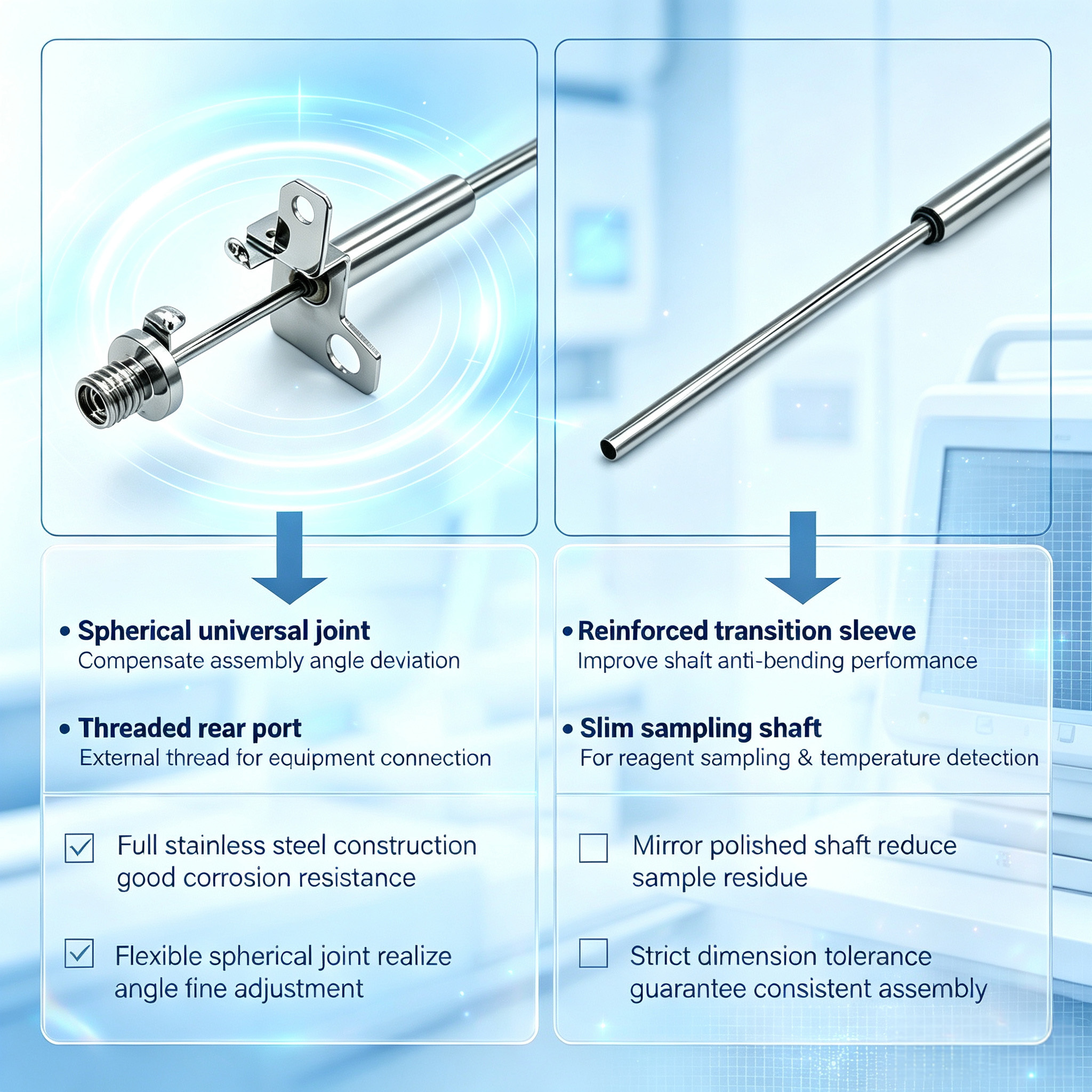 Customized IVD Threaded Connector Temperature Probe with Extended Reach Design