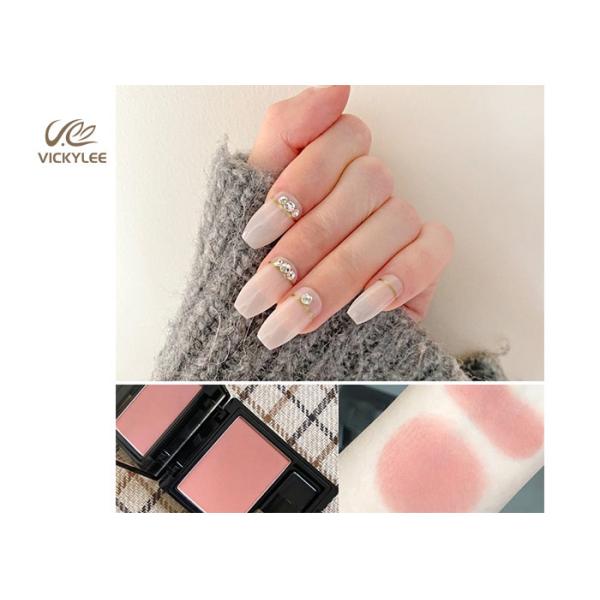 Long Artificial Press On Nude Coffin Nails With Crystal Stone