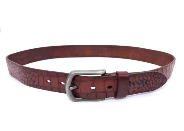 Mens Crocodile Embossed Leather Belt  ,  Classic Dress Belt With Single Prong Buckle