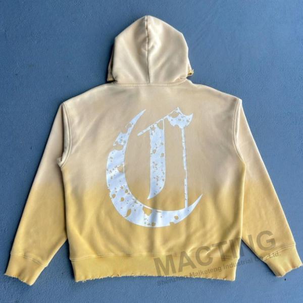 Vêtements de rue personnalisés surdimensionnés lourds 500gm 100% coton lavage à l'acide solaire décoloré fermeture éclair Hoodie Hommes avec poches fermeture éclair