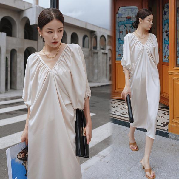 Five Point Sleeve Loose Women'S Beachwear Dresses Backless Stitching French Style Dress