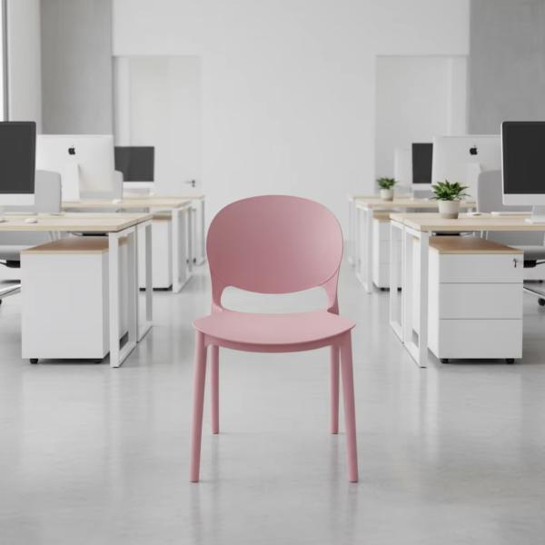 Pink Durable Modern Plastic Chair Ergonomic Comfortable Lightweight Stackable for Office Conference Waiting Area