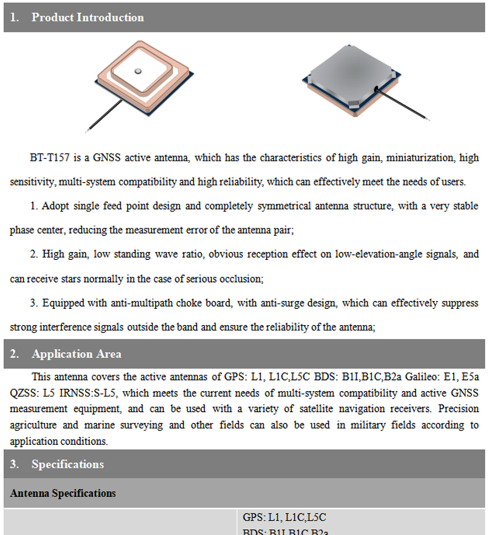 Beidou Small Sized Active GNSS GPS Antenna Built In L1+L5 High Gain BT-T157