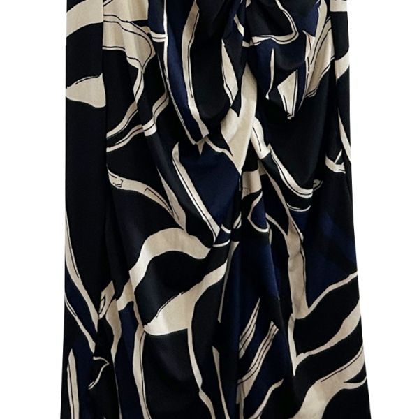 Elegant Ruched Midi Dress with Abstract Leaf Print & Side Slit