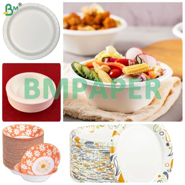 PET Coating Dining Plate Paper Material White Color Food Tray Paper
