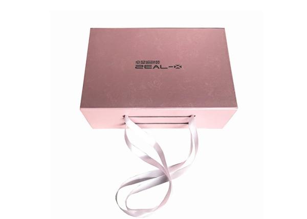 Embossing Logo Folding Gift Boxes Pink Color Rose For Clothing Packaging