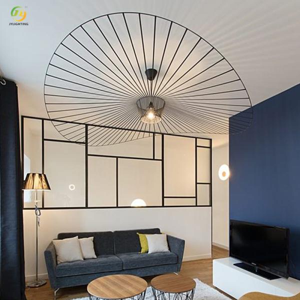 JYLIGHTING Lámpara colgante de sombrero de paja francés, rama de tela, diseño nórdico minimalista, sala de estar, comedor, dormitorio, sombrero, lámpara colgante moderna