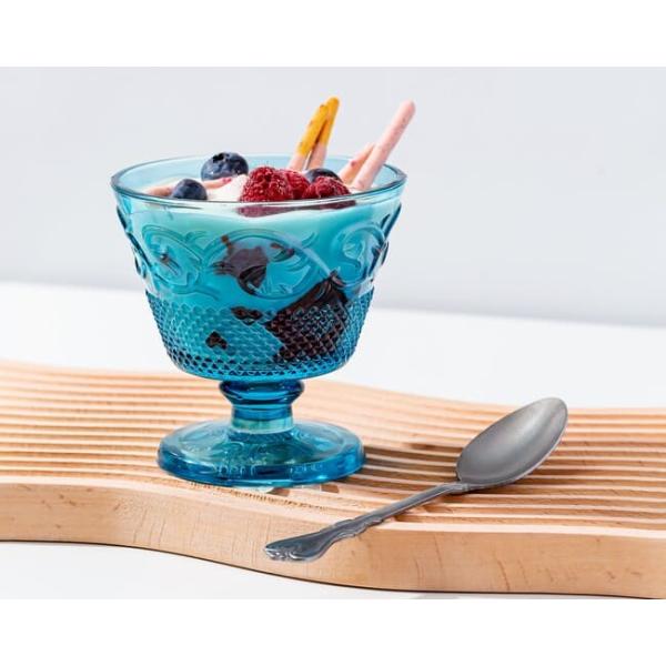 Pressed 8oz Blue Glass Serving Bowls 230ml Colored Mini Glass Trifle Bowls