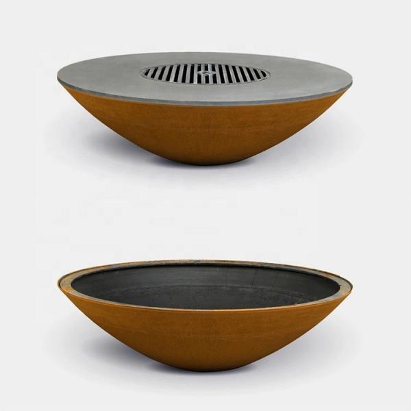 Garden Wood Burning Barbecue Rusty Corten Steel Fire Bowl With Grill Ring