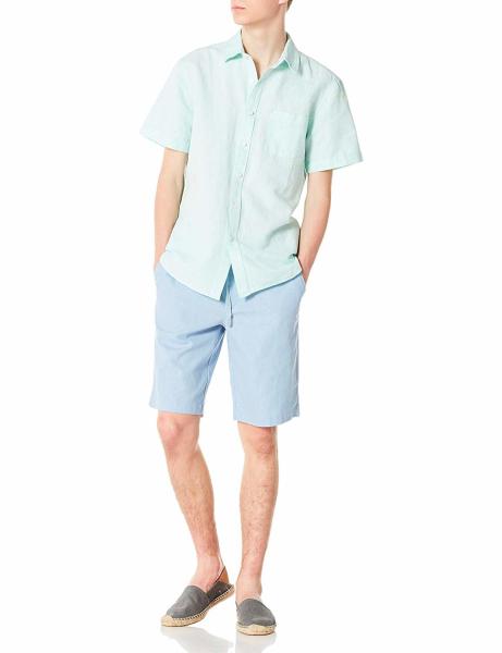Curved Hem Mens Casual Short Sleeve Shirts 52% Linen 48% Cotton Blend