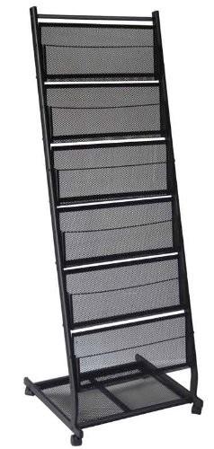 Metal Mesh Black Office Display Racks For Literature And Magazine 6 Shelves
