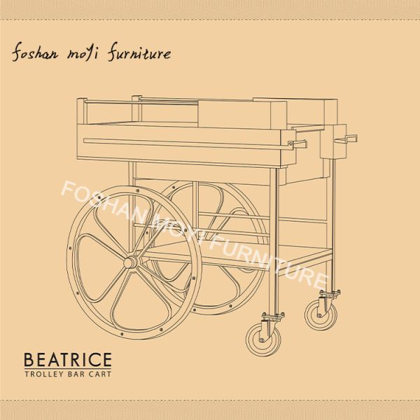 Modern Standard Size Wooden Food Trolley Silver Metal Bar Cart Suitable for Hotel Restaurant Wedding Drinks Presentation