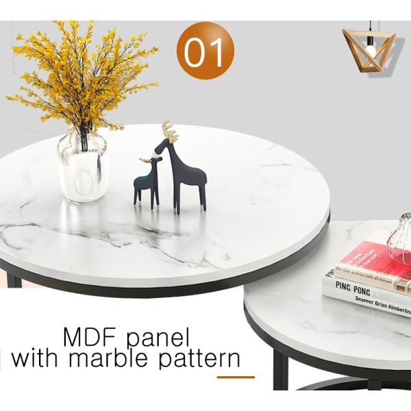 Living Room Coffee Table, Side Corner 2 Sets, Wooden Board Rack, Center Round Nesting Tea with Metal Frame