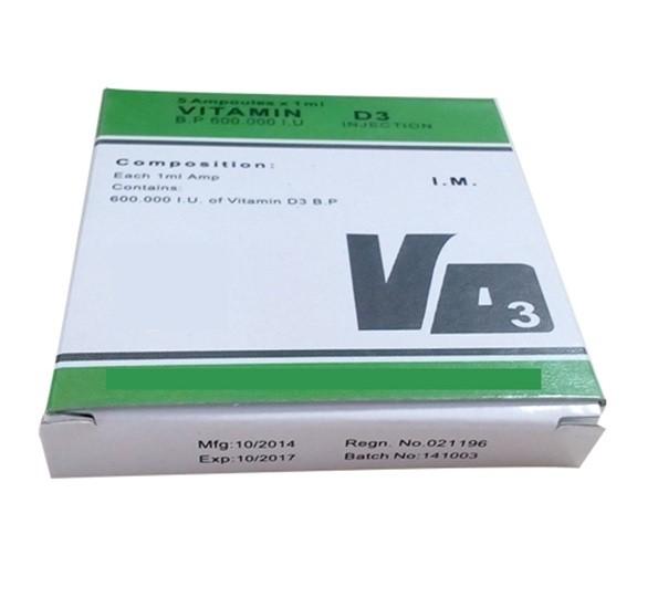 Vitamin D3 Injection 600000 Iu/1ml, 5AMPS/Box,  BP/USP/CP