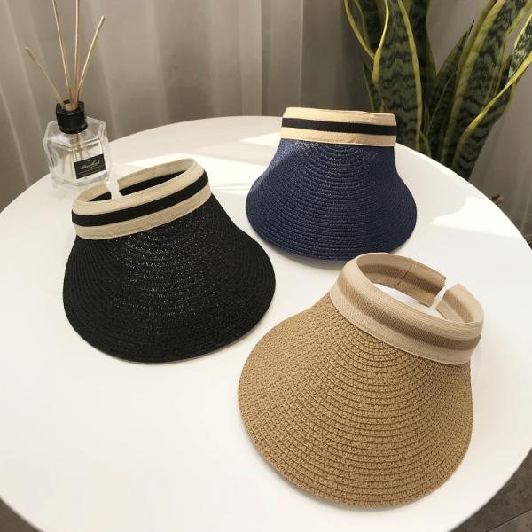 Sun Beach Leisure Visor Hat in Korean Straw Woven Design for Summer Outdoor Activities