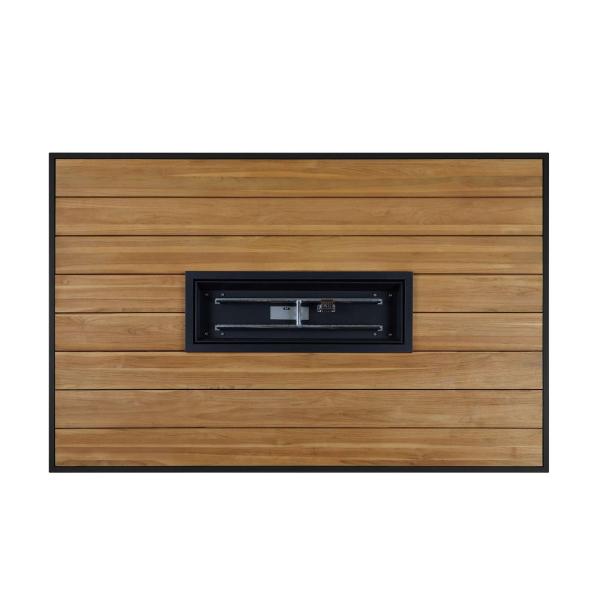 Outdoor Dining Fire Table Propane Gas Fire Pit Table with Teak Wood Aluminum Frame