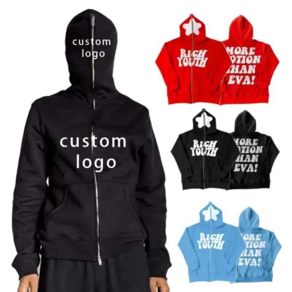                  Quality 100% Cotton Y2K Custom Zipup Puff Print 3D Foam Fleece Blank Men′s Fullzip Oversized Zipped Zipper Full Zip up Hoodie             