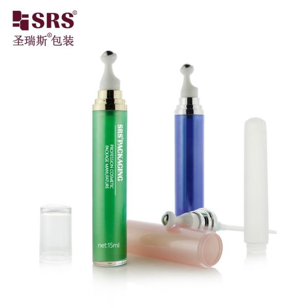 Massage Roller Acrylic Bottle Blue Green Pink Face Eye Cream Bottle With Pump Roller Bottle