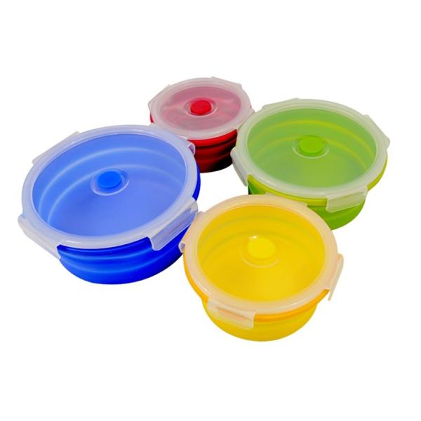 2019 New Custom FDA & LFGB Food Grade Portable Silicone 4 Size Food Storage School Work Microwave and Freezer Safe Lunch Box