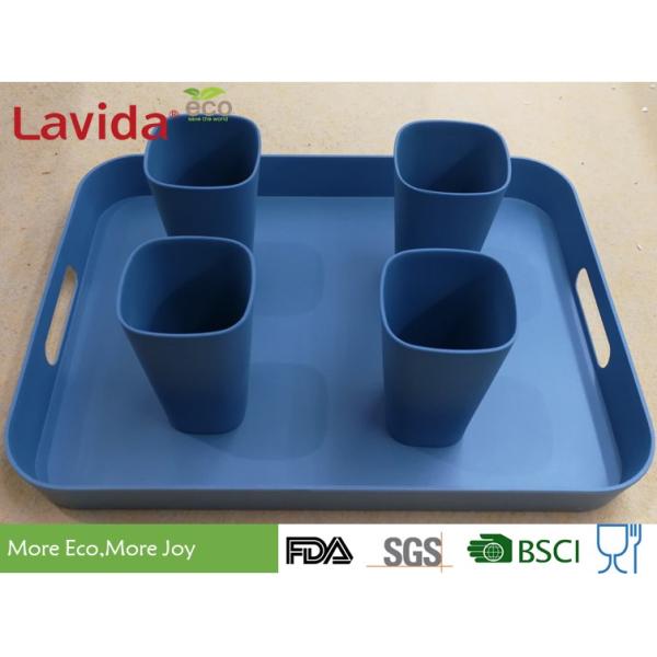 Latest Design Color Non-odor Natural Plant Fibre printed big Tray Bamboo fibre Tray 2-pc set with walls and side handles
