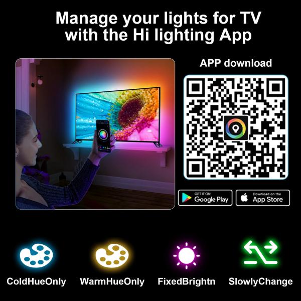 55 - 65 LED Backlights TV HDMI Strip Lights With HDMI 2.0 Sync Box Music 4K HDR Support Strip With Remote Control