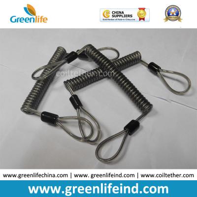 Double loops Wire Reinforced Plastic Spiral Lanyard Transparent Black Anti-theft Retainer