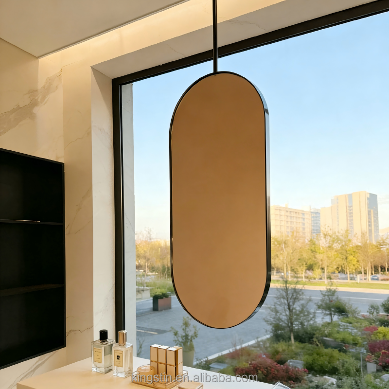 Kingstin Modern Framed Mirror for Home Decor and Hotel Bath Ceiling Hung Suspended Metal Frame for Bedrooms