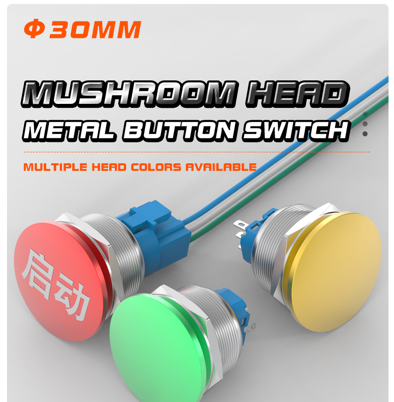 Metal mushroom head self-reset button 30mm power start switch momentary rebound reset self-lock button waterproof