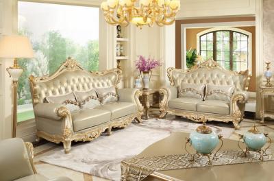 Luxury Classic French design of Living room Sofa sets 1+2+3  used Beech wood fame and Import Italy Leather upholstered