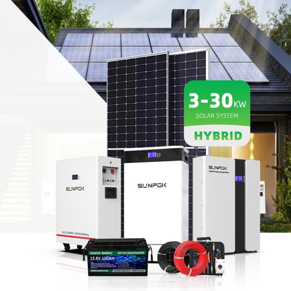 Kit d'énergie solaire hybride hors réseau 5KW 10KW 20KW 10000W Panneau solaire en silicium monocristallin Contrôleur MPPT Lithium-ion