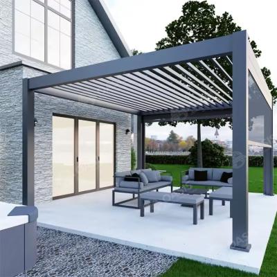 Wind Resist Garden Aluminum Pergola With Louvered Roof And LED Light