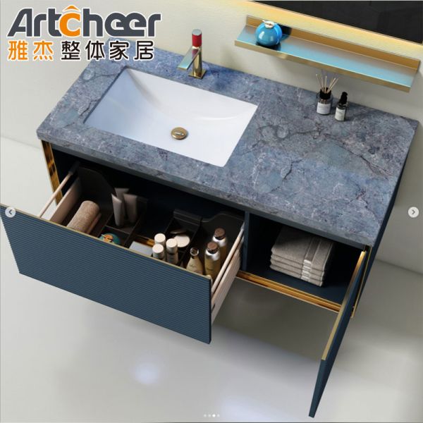 Wall Mounted Bathroom Vanity Combo with LED Light and Ceramic Basin