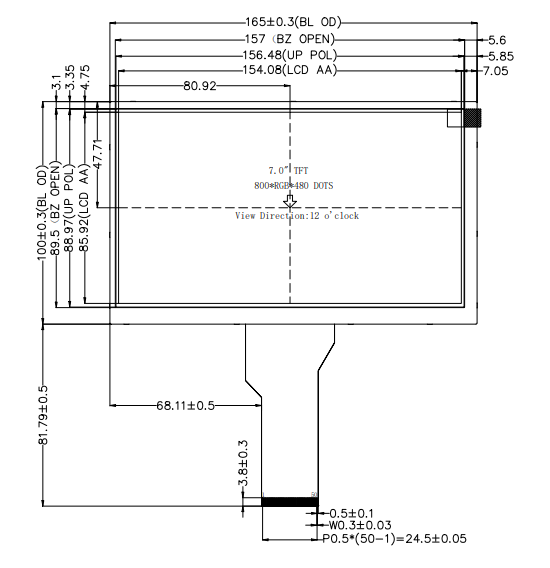 7-дюймовый IPS TFT LCD 800*480 пикселей 262K полноцветный дисплей RGB 24-битный интерфейс