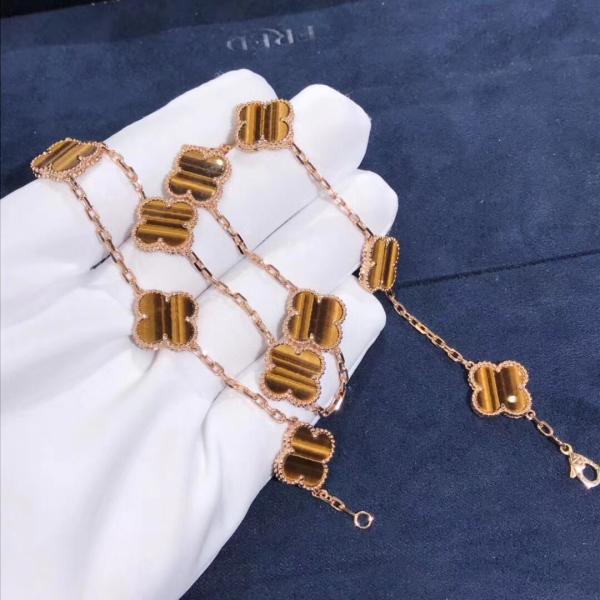 Fantastic  Van Cleef & Arpels 18k Gold Vintage Alhambra Necklace 10 Motifs