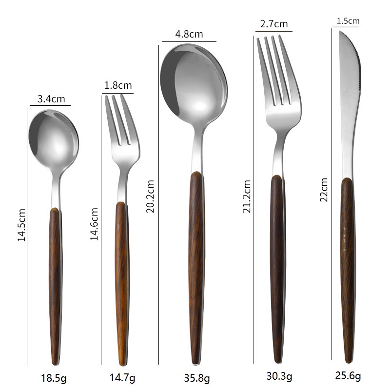 Flatware кухни устанавливает ложку ножа вилки набора обедающего деревянного зеркала ручки 5PCS полируя