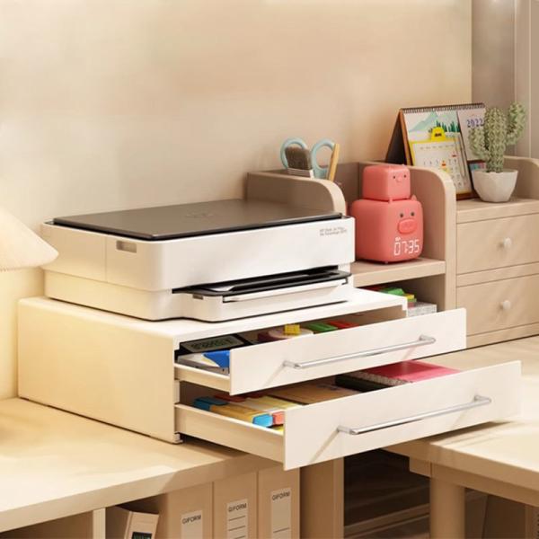3layer Large Capacity Office Printer Storage Rack with 2 Drawers Living Room Desktop Organizer for Coffee Machine Microwave Oven