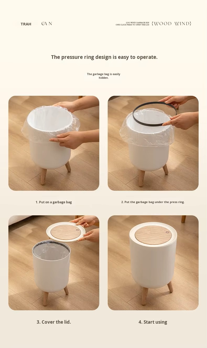 Kitchen Bathroom Slim Open Top Trash Can With Lid Essential Household Supplies