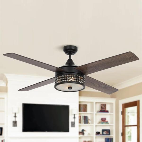 Modern Solid Wood Iron Dimmable LED Ceiling Fan 40W For Living Room Bedroom
