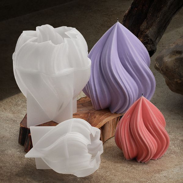 New Stripe Geometric Rotating Waterdrop Candle Mold Geometric Spiral Raindrop Incense Candle Ornament Silicone Mold